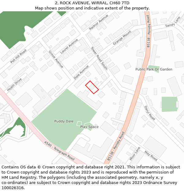 2, ROCK AVENUE, WIRRAL, CH60 7TD: Location map and indicative extent of plot