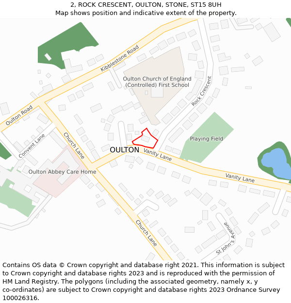 2, ROCK CRESCENT, OULTON, STONE, ST15 8UH: Location map and indicative extent of plot