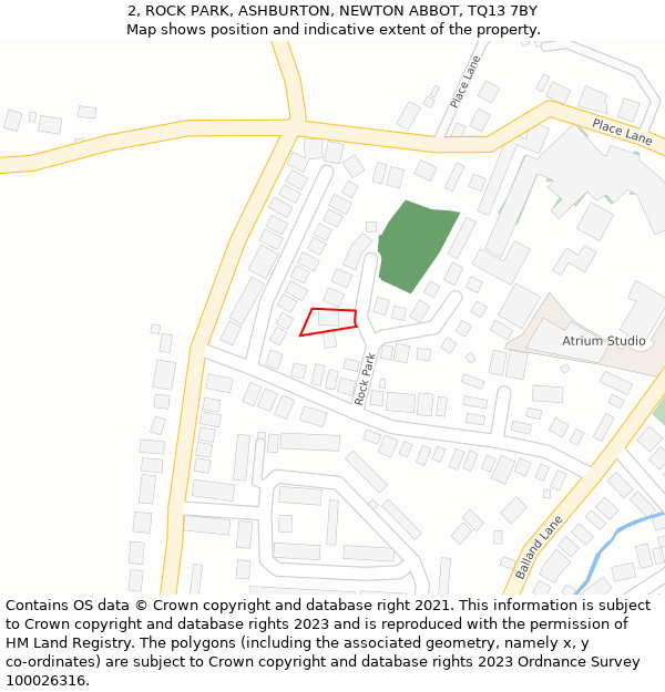 2, ROCK PARK, ASHBURTON, NEWTON ABBOT, TQ13 7BY: Location map and indicative extent of plot