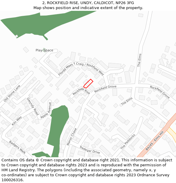 2, ROCKFIELD RISE, UNDY, CALDICOT, NP26 3FG: Location map and indicative extent of plot