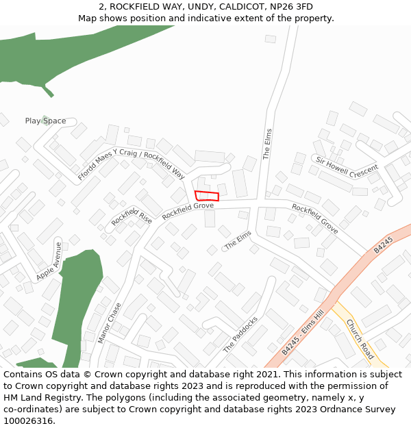 2, ROCKFIELD WAY, UNDY, CALDICOT, NP26 3FD: Location map and indicative extent of plot