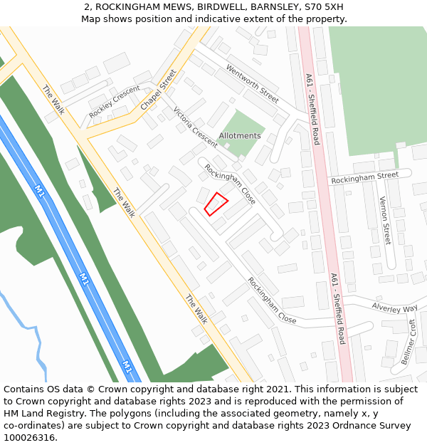 2, ROCKINGHAM MEWS, BIRDWELL, BARNSLEY, S70 5XH: Location map and indicative extent of plot