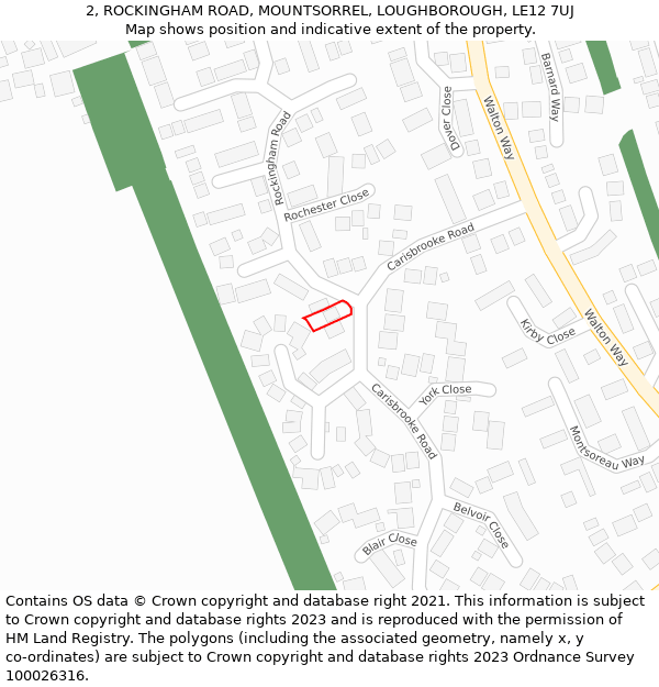 2, ROCKINGHAM ROAD, MOUNTSORREL, LOUGHBOROUGH, LE12 7UJ: Location map and indicative extent of plot