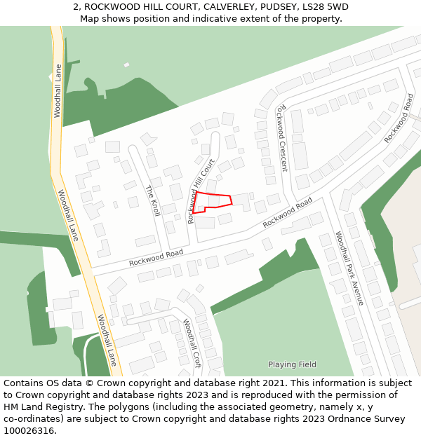 2, ROCKWOOD HILL COURT, CALVERLEY, PUDSEY, LS28 5WD: Location map and indicative extent of plot