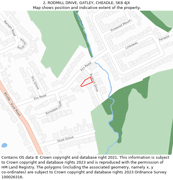 2, RODMILL DRIVE, GATLEY, CHEADLE, SK8 4JX: Location map and indicative extent of plot