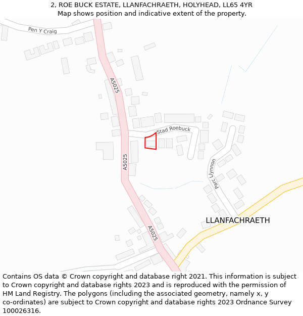 2, ROE BUCK ESTATE, LLANFACHRAETH, HOLYHEAD, LL65 4YR: Location map and indicative extent of plot