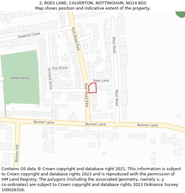 2, ROES LANE, CALVERTON, NOTTINGHAM, NG14 6GS: Location map and indicative extent of plot
