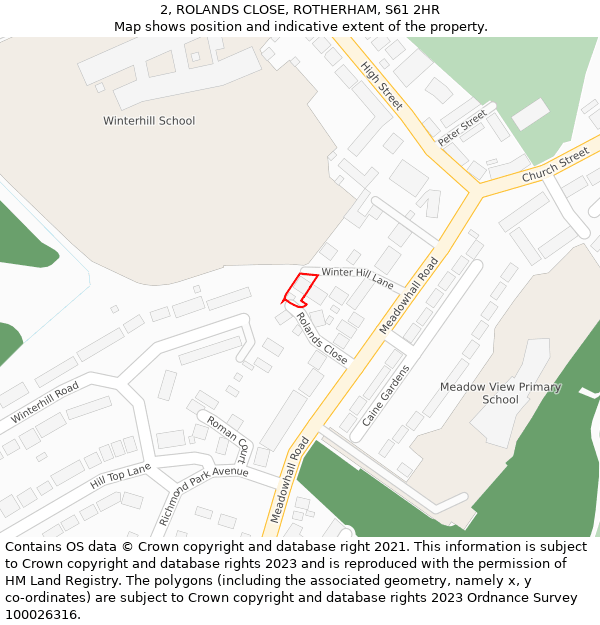 2, ROLANDS CLOSE, ROTHERHAM, S61 2HR: Location map and indicative extent of plot