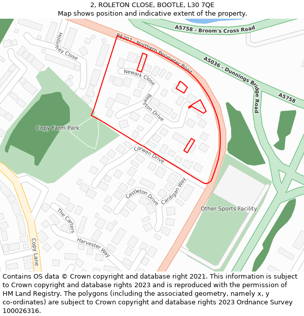 2, ROLETON CLOSE, BOOTLE, L30 7QE: Location map and indicative extent of plot