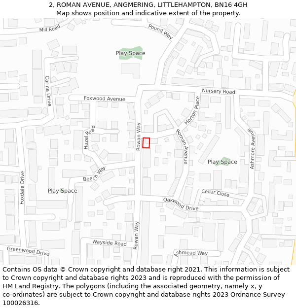 2, ROMAN AVENUE, ANGMERING, LITTLEHAMPTON, BN16 4GH: Location map and indicative extent of plot