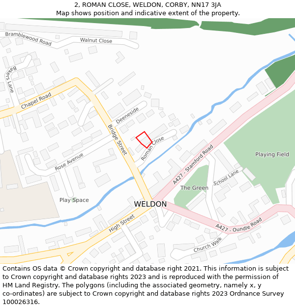 2, ROMAN CLOSE, WELDON, CORBY, NN17 3JA: Location map and indicative extent of plot