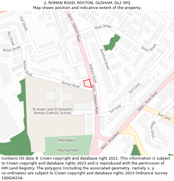 2, ROMAN ROAD, ROYTON, OLDHAM, OL2 5PQ: Location map and indicative extent of plot