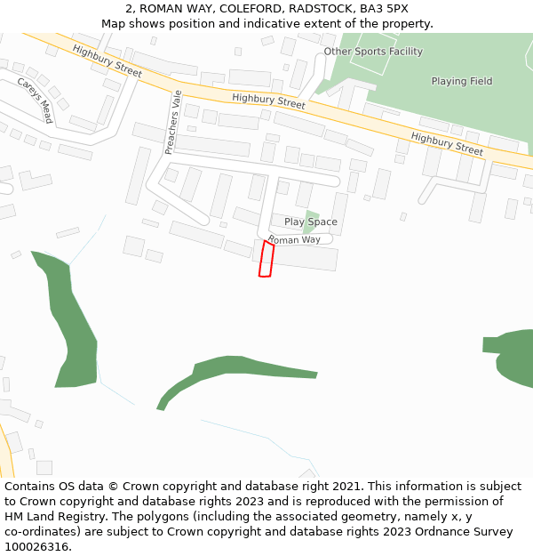 2, ROMAN WAY, COLEFORD, RADSTOCK, BA3 5PX: Location map and indicative extent of plot
