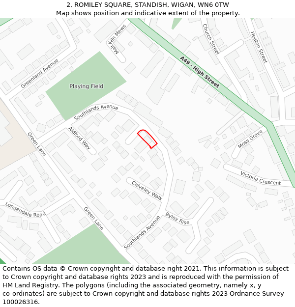 2, ROMILEY SQUARE, STANDISH, WIGAN, WN6 0TW: Location map and indicative extent of plot