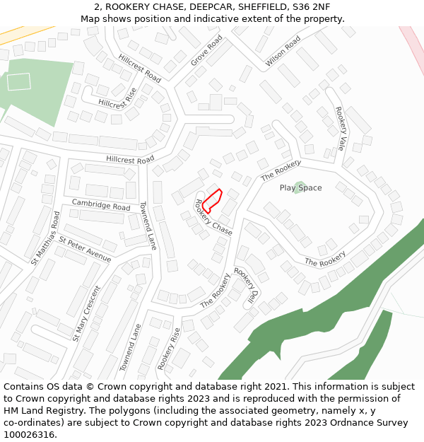 2, ROOKERY CHASE, DEEPCAR, SHEFFIELD, S36 2NF: Location map and indicative extent of plot