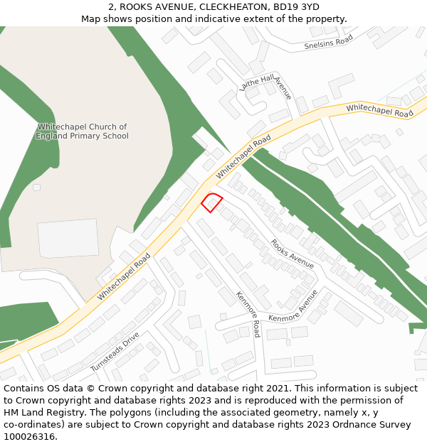 2, ROOKS AVENUE, CLECKHEATON, BD19 3YD: Location map and indicative extent of plot