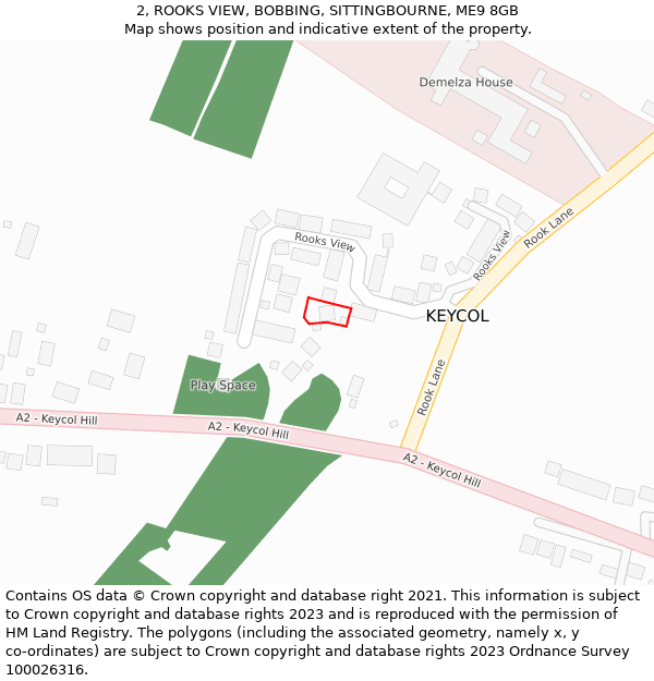 2, ROOKS VIEW, BOBBING, SITTINGBOURNE, ME9 8GB: Location map and indicative extent of plot