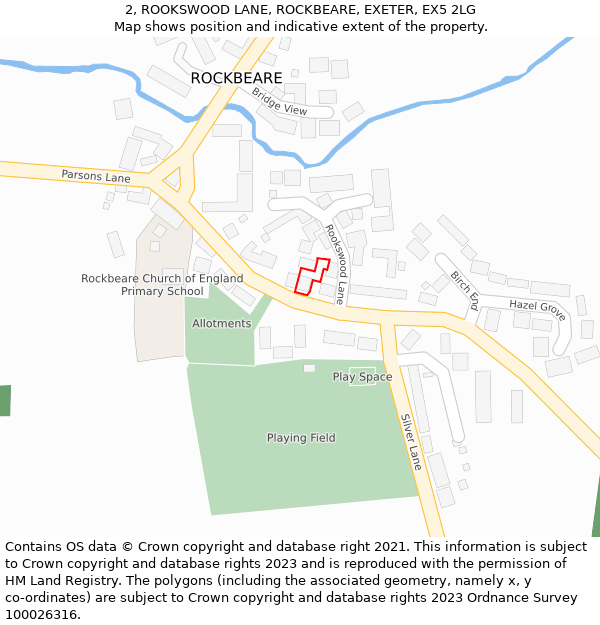 2, ROOKSWOOD LANE, ROCKBEARE, EXETER, EX5 2LG: Location map and indicative extent of plot