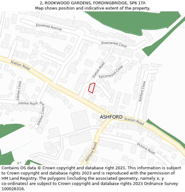 2, ROOKWOOD GARDENS, FORDINGBRIDGE, SP6 1TA: Location map and indicative extent of plot