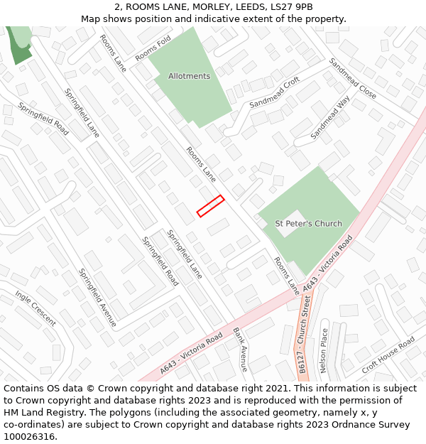 2, ROOMS LANE, MORLEY, LEEDS, LS27 9PB: Location map and indicative extent of plot