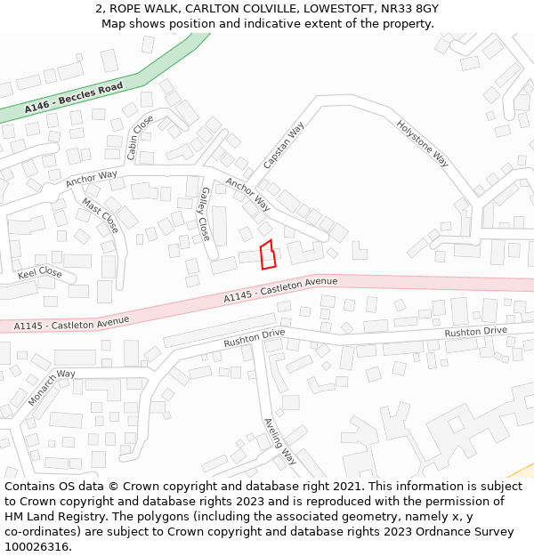 2, ROPE WALK, CARLTON COLVILLE, LOWESTOFT, NR33 8GY: Location map and indicative extent of plot