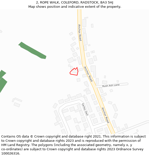 2, ROPE WALK, COLEFORD, RADSTOCK, BA3 5HJ: Location map and indicative extent of plot