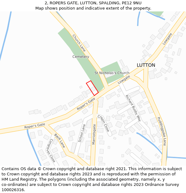 2, ROPERS GATE, LUTTON, SPALDING, PE12 9NU: Location map and indicative extent of plot