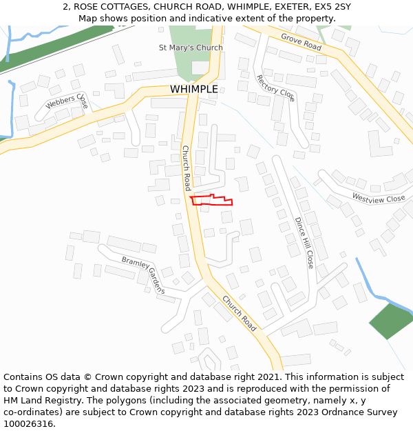 2, ROSE COTTAGES, CHURCH ROAD, WHIMPLE, EXETER, EX5 2SY: Location map and indicative extent of plot