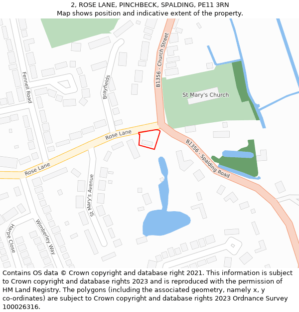 2, ROSE LANE, PINCHBECK, SPALDING, PE11 3RN: Location map and indicative extent of plot