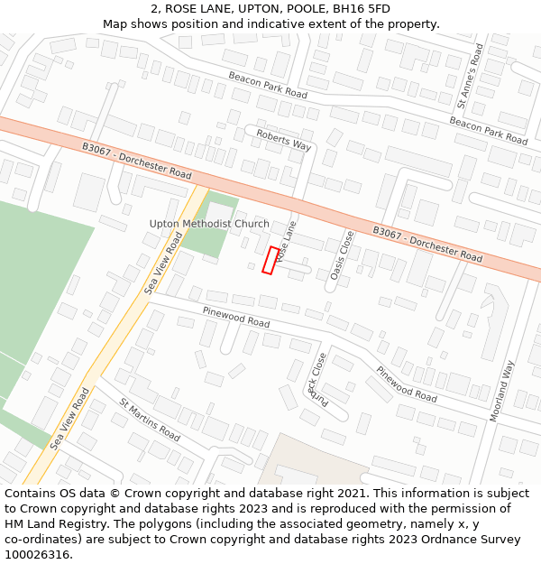 2, ROSE LANE, UPTON, POOLE, BH16 5FD: Location map and indicative extent of plot