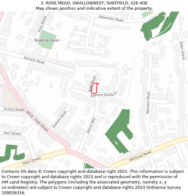 2, ROSE MEAD, SWALLOWNEST, SHEFFIELD, S26 4QE: Location map and indicative extent of plot