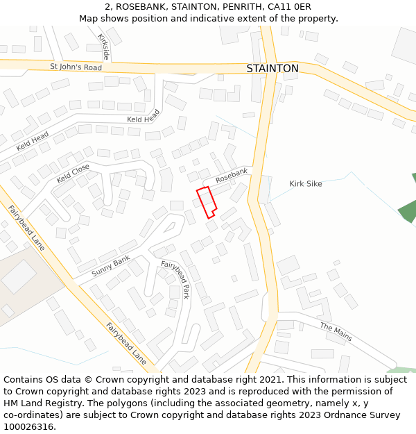 2, ROSEBANK, STAINTON, PENRITH, CA11 0ER: Location map and indicative extent of plot