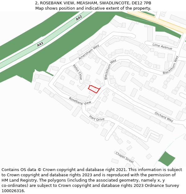 2, ROSEBANK VIEW, MEASHAM, SWADLINCOTE, DE12 7PB: Location map and indicative extent of plot