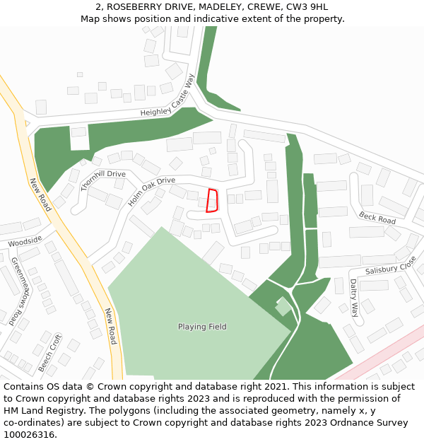 2, ROSEBERRY DRIVE, MADELEY, CREWE, CW3 9HL: Location map and indicative extent of plot