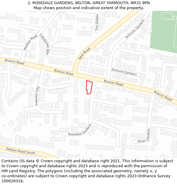 2, ROSEDALE GARDENS, BELTON, GREAT YARMOUTH, NR31 9PN: Location map and indicative extent of plot