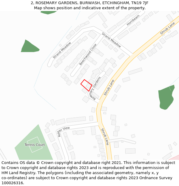 2, ROSEMARY GARDENS, BURWASH, ETCHINGHAM, TN19 7JF: Location map and indicative extent of plot