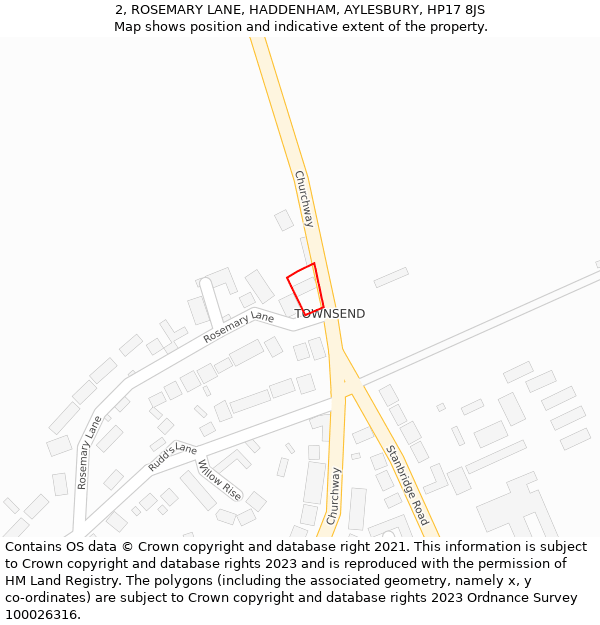 2, ROSEMARY LANE, HADDENHAM, AYLESBURY, HP17 8JS: Location map and indicative extent of plot