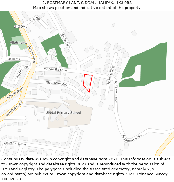 2, ROSEMARY LANE, SIDDAL, HALIFAX, HX3 9BS: Location map and indicative extent of plot