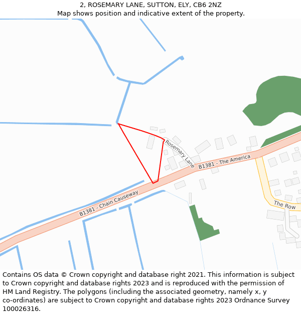 2, ROSEMARY LANE, SUTTON, ELY, CB6 2NZ: Location map and indicative extent of plot