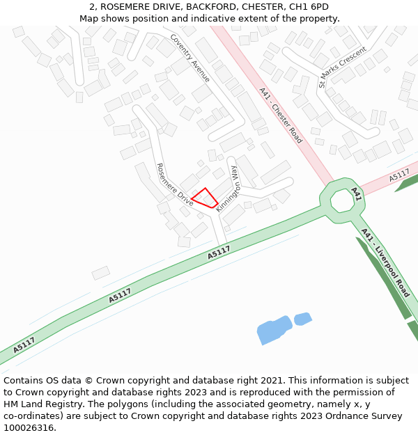 2, ROSEMERE DRIVE, BACKFORD, CHESTER, CH1 6PD: Location map and indicative extent of plot