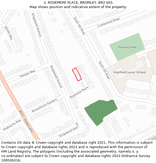 2, ROSEMERE PLACE, BROMLEY, BR2 0AS: Location map and indicative extent of plot
