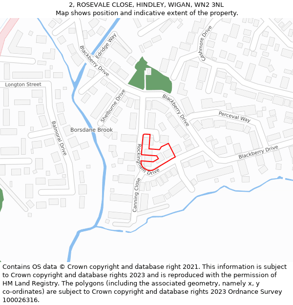 2, ROSEVALE CLOSE, HINDLEY, WIGAN, WN2 3NL: Location map and indicative extent of plot