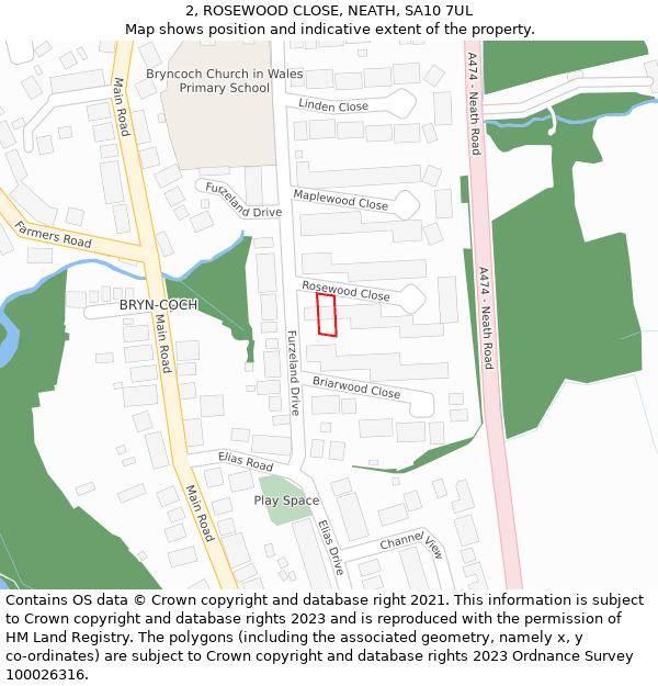 2, ROSEWOOD CLOSE, NEATH, SA10 7UL: Location map and indicative extent of plot