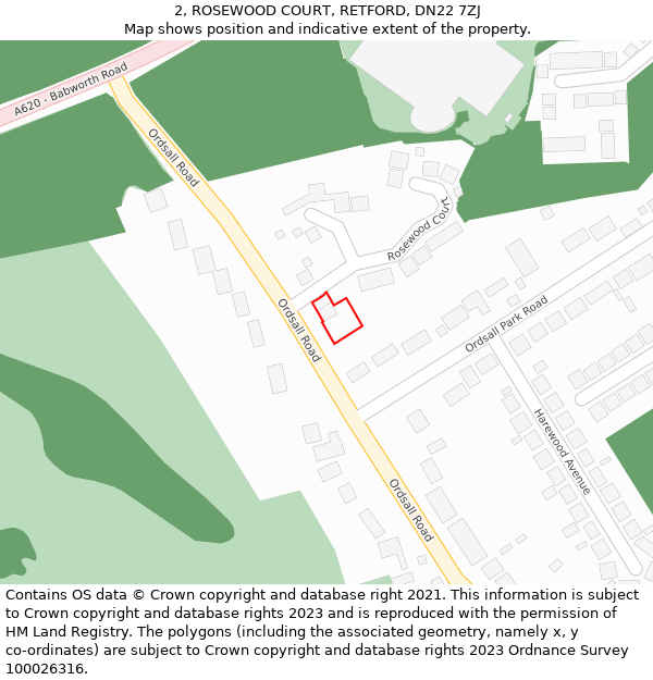 2, ROSEWOOD COURT, RETFORD, DN22 7ZJ: Location map and indicative extent of plot