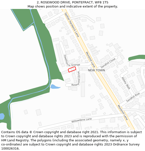 2, ROSEWOOD DRIVE, PONTEFRACT, WF8 1TS: Location map and indicative extent of plot