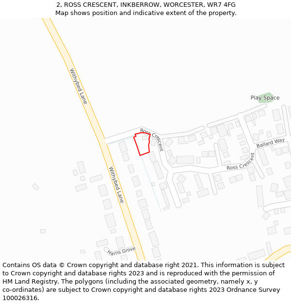 2, ROSS CRESCENT, INKBERROW, WORCESTER, WR7 4FG: Location map and indicative extent of plot