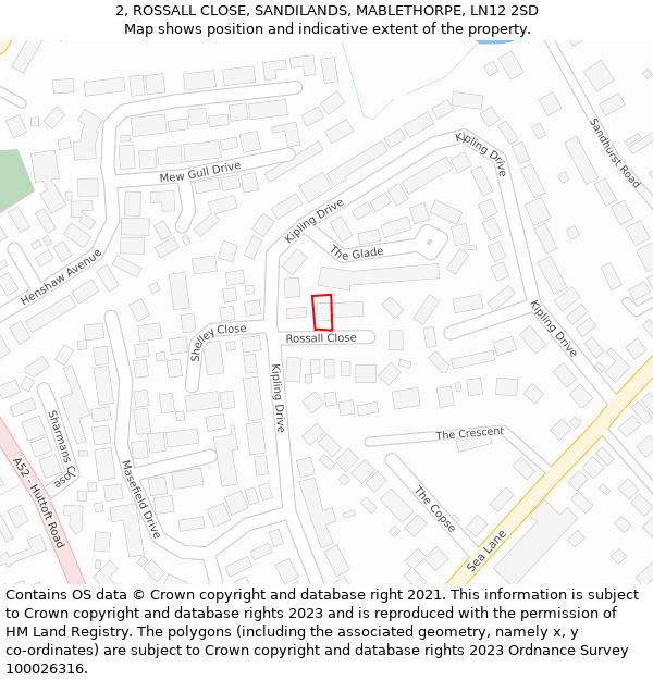 2, ROSSALL CLOSE, SANDILANDS, MABLETHORPE, LN12 2SD: Location map and indicative extent of plot