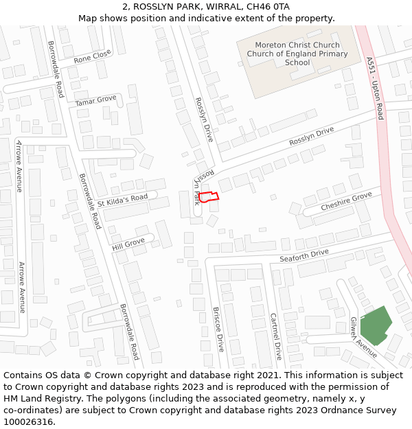 2, ROSSLYN PARK, WIRRAL, CH46 0TA: Location map and indicative extent of plot