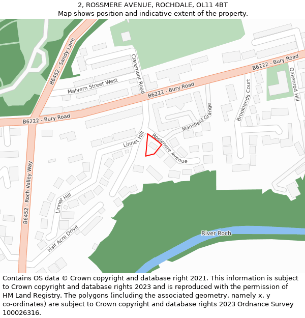 2, ROSSMERE AVENUE, ROCHDALE, OL11 4BT: Location map and indicative extent of plot