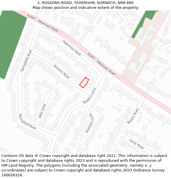 2, ROSSONS ROAD, TAVERHAM, NORWICH, NR8 6RE: Location map and indicative extent of plot